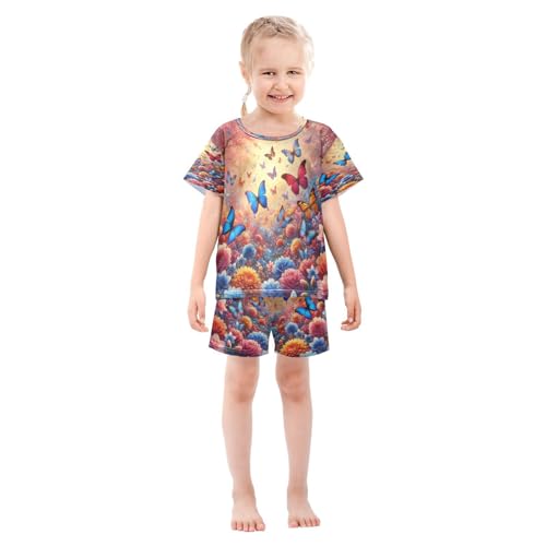 Butterflies Spring Garden Pajama Set Short Sleeve Summer Pajamas Shorts Sets PJ Clothes Set Soft 5Y3