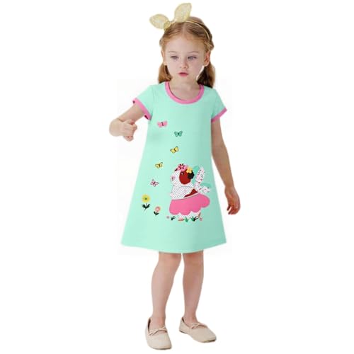 Image of HILEELANG Little Girl Short Sleeve Dress Easter Cotton Casual Applique Tunic Shirt Dresses