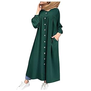 Women'S Fall Fashion 2023 Retro Long Sleeve Button Dress Solid Color Shirt Maxi Dresses, S-5Xl 1