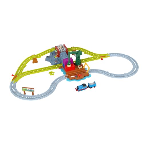​Thomas & Friends Conjunto de Trenes de Juguete Descarga en el Muelle de Cranky, Conjunto con Thomas motorizado y vagón de Carga, 2 Cajas y una grúa móvil, JRW07