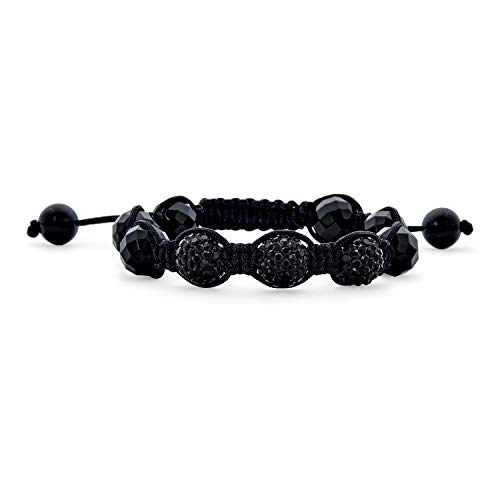 Bling Jewelry Bracelet Inspiré De Shamballa Avec Une Boule En Cristal Pavé Noir Pour Femmes Et Hommes Cordon Noir Ajustable