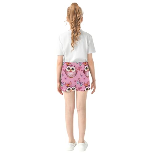 Girls Cute Watercolor Owls Pink Athletic Lounge Shorts Comfy Pajama Summer Fashion Kids Youth, X-Small3