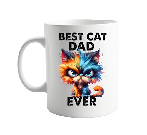 Best Cat Dad Ever 11oz Coffee Mug - Funny Gift for Cat Lovers, Perfect for Men, Fathers, Kitten Owners - Themed Coffee Cup for Birthday, Father's Day, or Valentines, Present for Him or Her