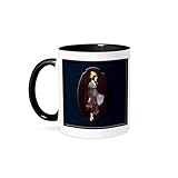 3dRose Vintage Perfume Bottle Label with A Woman Carrying a Box and a Purse 11oz Two-Tone Black Mug