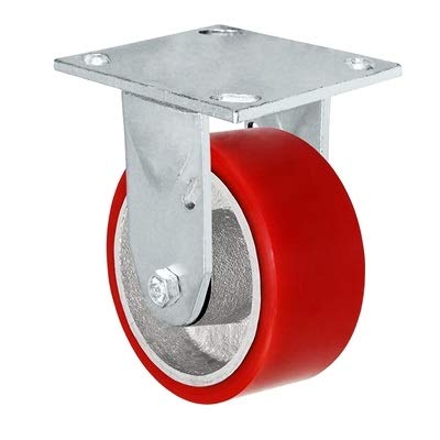 CasterHQ - 5" x 2" Kingpinless Rigid Plate Caster - Polyurethane on Steel Wheel - 1000 lbs Capacity Per Caster - 4" x 4-1/2" Top Plate