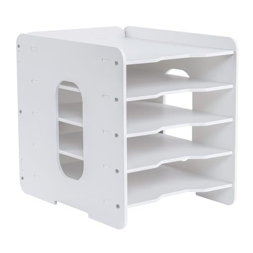 Hotyin Organizador Escritorio, 5 Niveles Archivador de Documentos, A4 Organizador de Archivos, Bandeja de Papel para Oficina, Hogar, Utiles Escolares, Blanco