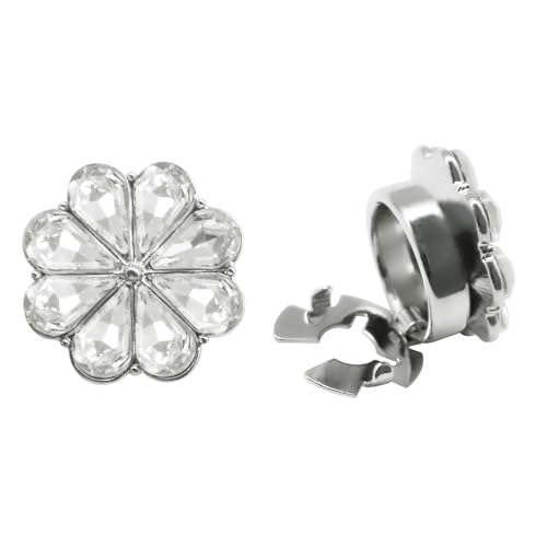 Bottoni A Fiore In Cristallo – 6 Pezzi Copribottoni Con Strass, Argento, Per Camicette E Cardigan, Facili Da Montare