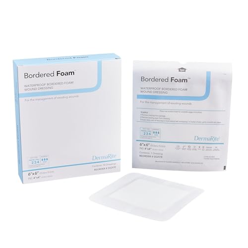 DermaRite's BorderedFoam - Waterproof Bordered Foam Island Dressing for Advanced Wound Care, Highly Absorbent - 6 in. x 6 in., 1 Count, 10 Packs, 10 Total