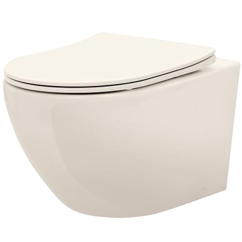 Rea Cuvette WC suspendue en céramique Carlo Mini Rimless Beige, Esthétique minimaliste et entretien facile - 49,5x37x32cm