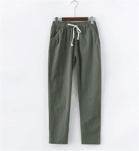Women Summer Linen Cotton Casual Solid Color Elastic Waist Trousers Harajuku Ankle-Length Pants2