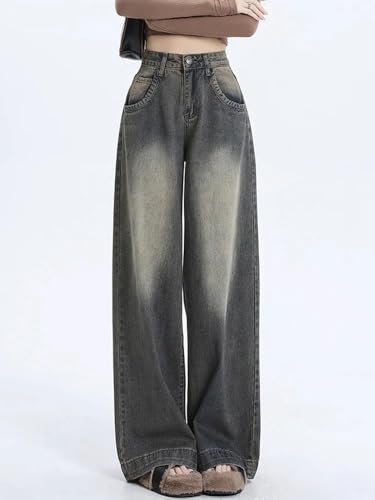 American Style Vintage Washed Wide Leg Jeans for Women Korean High Waist Loose Straight Casual Pants2