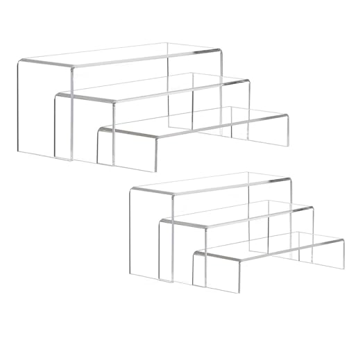 CafullCon 6Stück Acryl Regal, 6 Größen Acryl Riser Display Ständer, klare rechteckige Tiered Display Stand, Schmuck Display Halter Cupcake Dessert Ständer Halter für Pop Figuren Sammlerstücke Kosmetik