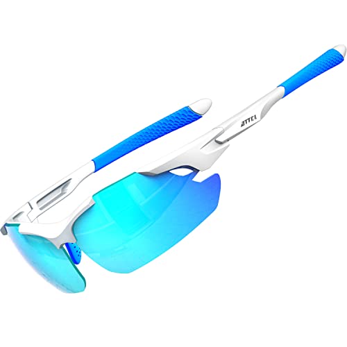 ATTCL Lunettes de soleil polarisées sportives améliorées pour hommes femmes Cyclisme Conduite Pêche Protection UV400 CAT 3 CE 7027-C5 White+Blue Cover