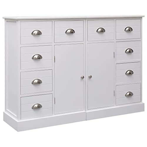 MNISDFL Aparador con cajones para salón dormitorio 10 cajones blanco 113 x 30 x 79 cm madera