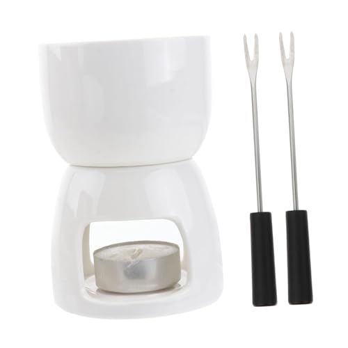 PRETYZOOM Ceramic Fondue Pot 2 Forks Tea Light Melting Fondue Set for Cheese Chocolate for Hotpot Pot Random