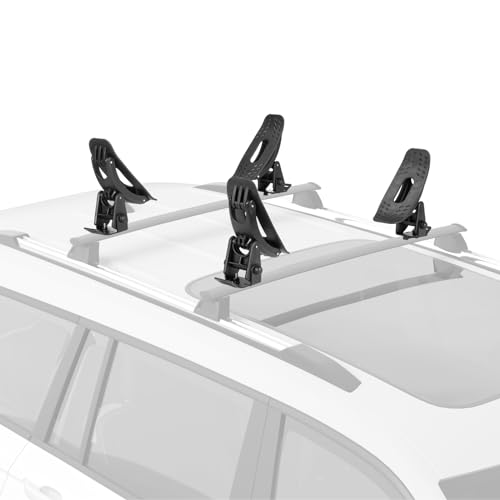 BougeRV T-Slot Kayak Roof Rack Saddles, Only Fits for Auto Cross Bars with T-Track to Carrier Kayak Paddle Board Surfboard with Tie Down Straps Ratchet Strap,150LBS Load Capacity(2 Pairs)