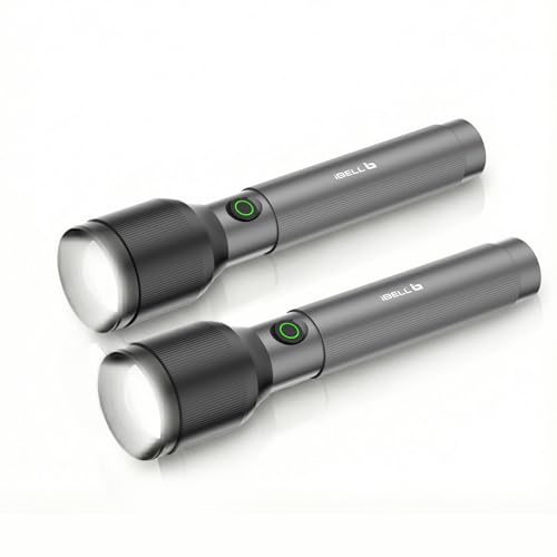 Image of IBELL LUMINEX 900 Rechargeable Torch Pack of 2 | High Power LED Flashlight with 3 Light Modes,20W,4000 mah Battery,Telescopic Zoom,Type-C Charging | Long Distance Range, Durable Metal Body for Home