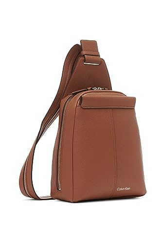Image of Calvin Klein Women's Myra Backpack for Women - Vegan Leather Convertible Sling Backpack, 2 Pockets, Caramel, One Size