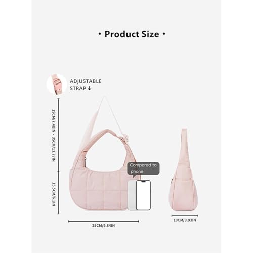Puffer Crescent Shoulder Bag for Women,Small Puffer Bag,Nylon Quilted Shoulder Purses with Adjustable Strap2
