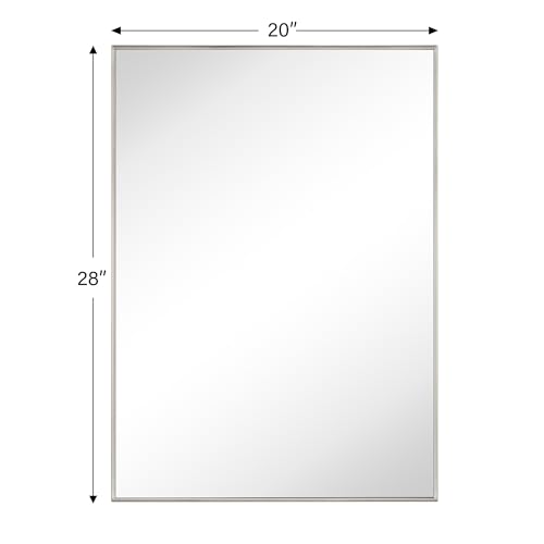 Image of TEHOME Brushed Nickel Bathroom Vanity Mirror with Squared Corners, 20x28'' Silver Rectangle Stainless Steel Metal Framed Mirror for Bathroom