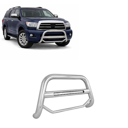 Image of Black Horse MAX Beacon Bull Bar No Skid Plate Stainless Steel Compatible with 2008-2022 Toyota Sequoia|2007-2021 Toyota Tundra-MAB-TOTUS