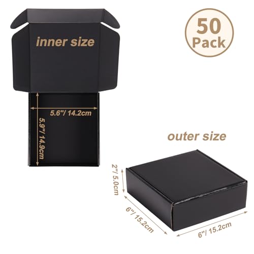 Image of ZBEIVAN 6x6x2 Black Shipping Boxes Set of 50, Corrugated Cardboard Mailer Boxes for Packaging Small Business Mailing Gifts