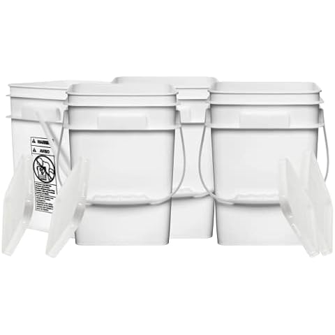House Naturals 4 Gallon Square Food Grade Bucket Pail with Lid (Pack of 4) Made in USA containers Cover