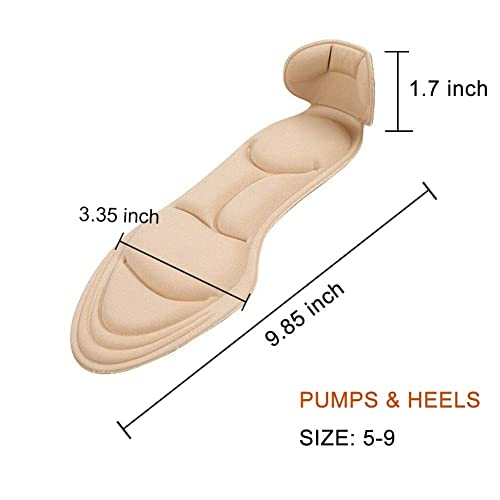 Image of Heel Cushion Inserts for Women - Soft Sponge Shoe Pads for Loose Shoes, Arch & Metatarsal Pain Relief, Comfort Insoles for High Heels (Fits Women 4.5-9.5, Beige)