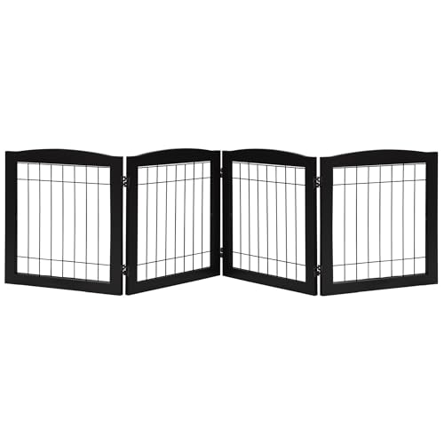 LZRS Sturdy Wood Pet Gate, Freestanding Wire Pet Dog Gate Safety Fence Indoor, Foldable Stair Barrier Pet Exercise for Most Furry Friends, Dog Gate for Stairs, Doorways, Black,24″ Height-4 Panels LZRS Sturdy Wood Pet Gate, Freestanding Wire Pet Dog Gate Safety Fence Indoor, Foldable Stair Barrier Pet Exercise for Most Furry Friends, Dog Gate for Stairs, Doorways, Black,24″ Height-4 Panels