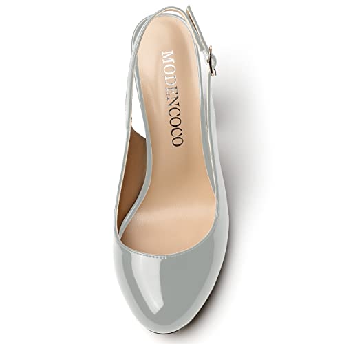 MODENCOCO Women's Patent Fashion Round Toe Buckle Slingback Sexy Wedding Block High Heel Pumps Shoes 4 Inch3