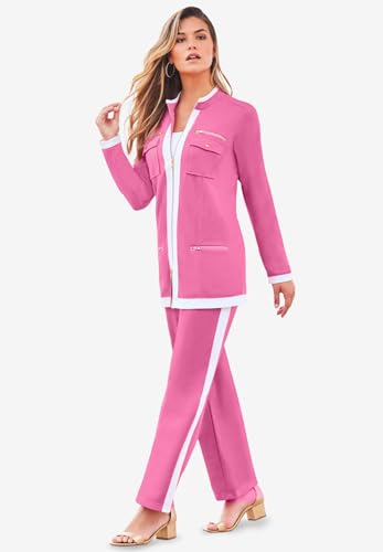 Roaman's Women's Plus Size Side Stripe French Terry Pull On Pant Set3