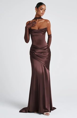 Strapless Satin Prom Dresses Corset Bridesmaid Dresses with Scarf Long Mermaid Formal Evening Gown3