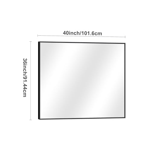 Image of DESBING Black Bathroom Mirror for Wall, 36x40 Inch Rectangle Mirrors with Metal Frame, Modern Vanity Wall Mirror Decor for Entryway Hangs, Bathroom Living Room Horizontal or Vertical