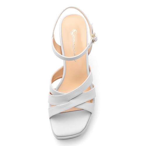 Image of Women Square Toe Platform Block Heel Sandals 3.3'' | Elegant Comfort Formal Dress Footwear, Stylish Ladies Sandals For Daily Office Wedding Evening Party Formal Occasions