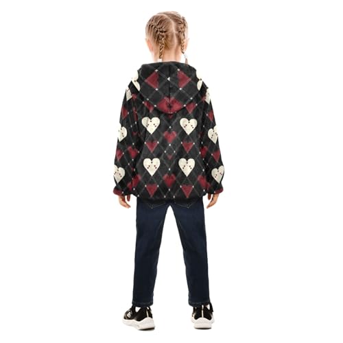 Diamond Grid Heart Love Girls Fleece Jacket Girls Fall Jacket Girl Coats Zip Up Hoodie Children Sherpa Warm Outerwear 2-10T4