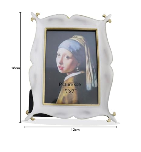 Image of Art Street European Resin Vintage Photo Frame For Home Decoration, Wedding Dress Display Picture Frame For Table Top Desk, Birthday, Wedding, Return Gift - Royal White (Size: 5x7 Inch)