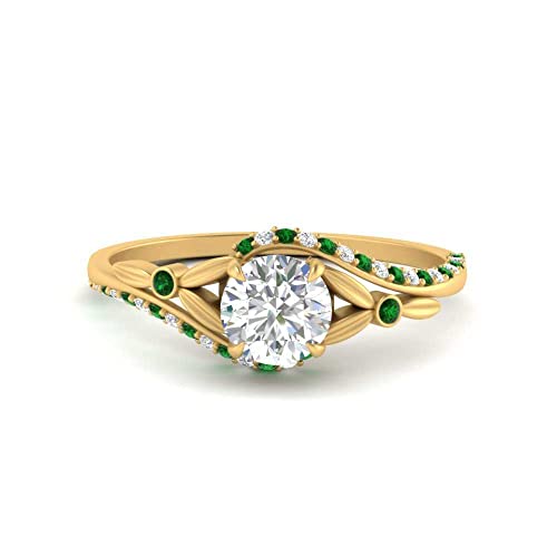 Image of 55Carat Choose Your Gemstone Floral Accent Swirl Diamond CZ Ring Yellow Gold Plated Round Shape Halo Engagement Rings Everyday Jewelry Wedding Jewelry Handmade Gifts for Wife US Size 4 to 12