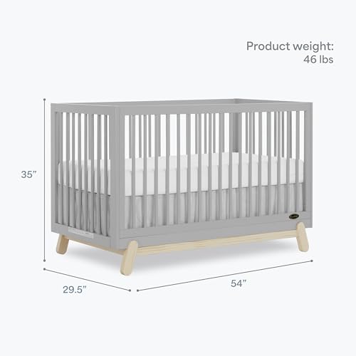 Image of Dream On Me Hygge 5-in-1 Convertible Full-Size Baby Crib in Pebble Grey Vintage, GreenGuard Gold & JPMA, Converts to Toddler, Day & Full-Size Bed, Adjustable Mattress Heights, Modern Nursery