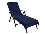Liegenauflage mit Kapuzenüberschlag 200x75 cm aus Baumwolle Frottee Handtuch, Schonbezug für Gartenliege, Sonnenliege und Liegestuhl, universell passend, waschbar, Farbe wählbar. (Marineblau)