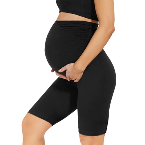 AMIYOYO Leggings de maternidad para mujer, cintura alta, opacos, para el tiempo libre, elásticos, para embarazadas, largos, Ablack shorts, S