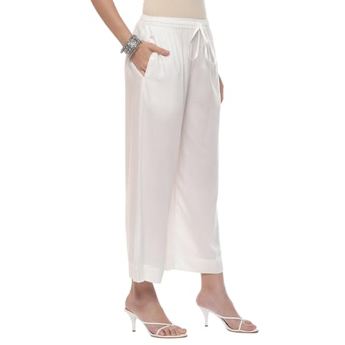Image of BIBA Women Rayon Regular Solid Pants