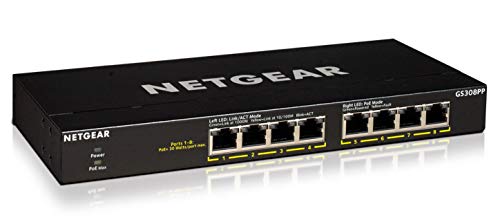 Netgear Switch PoE+ 8 Ports Gigabit Ethernet (GS308PP) - avec 8 Ports PoE 83 W, Flex Poe Upgradable Jusqu'à 123 W, sans Ventilateur, Plug and Play