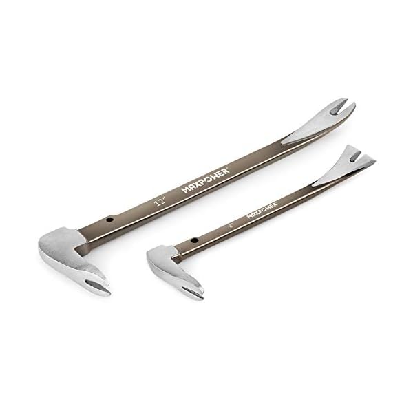 MAXPOWER Brecheisen Set 2-teilig, Nageleisen Nagelschlitze Stemmeisen Brechstange Meißelschaber Brecheisen aus Geschmiedeten Karbonstahl (210mm und 300mm)