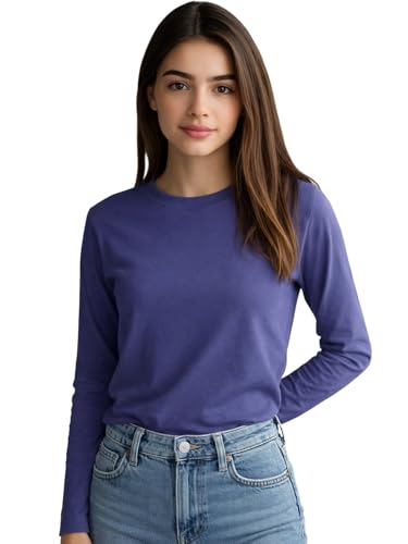 Image of JUNEBERRY Pure Cotton Round Neck Regular Fit Core Fashion Solid Full Sleeve T-Shirt for Women & Girls (Colors: Black, Cork, Green, Navy, Swanwhite & White)