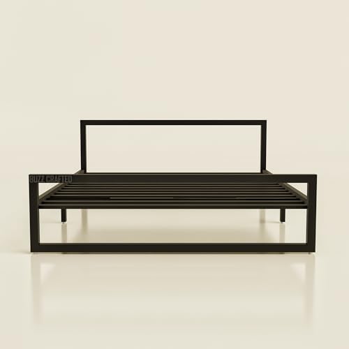 Image of Bed Queen Size Metal Frame | Heavy Duty Steel Platform Double Cot | Steel Floor Frame with Queen Slats |Metal Iron Bed| Noise Free & No Box Spring Needed | Home, Hotel, Hostel & Guest Room | Black