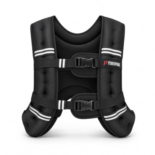 PowerPrime Weighted Vest Adjustable Unisex Fitness Vest for a Comfortable Fit on All Body Types Plus-Size Neoprene Material Reflective Strips Mesh Pocket (Black 22 lbs (10 Kg) New)