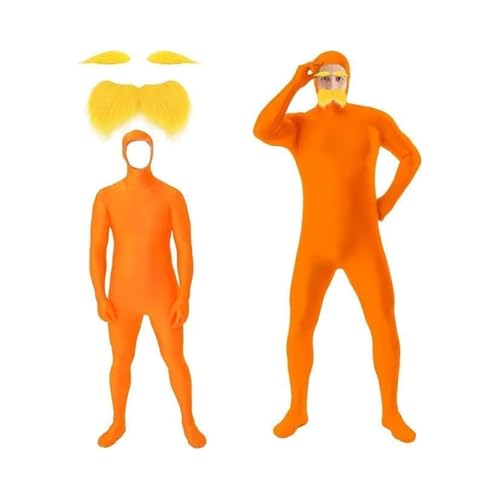 Traje Enterizo de Carnaval para Adultos Naranja Ajustado Cómodo Bigote y Cejas Fiesta Navideña y Cosplay