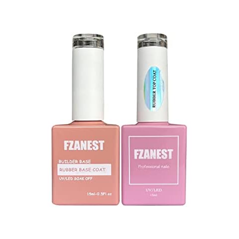 FZANEST Rubber Base Gel and Rubber Top Coat Kit For Nails,Long Lasting Base Coat and High Gloss Strengthen Finish Gel Nail Polish Set Cover
