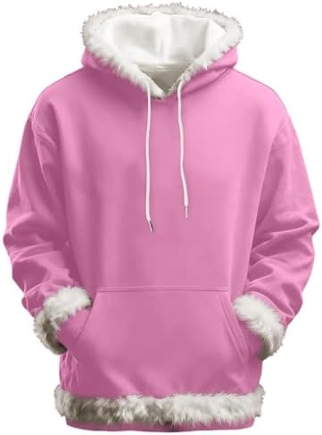 Fuzzy Hoodies for Women Christmas Faux Fur Trim Long Sleeve Oversized Sweatshirts Fleece Fashion Fall Winter Pullover