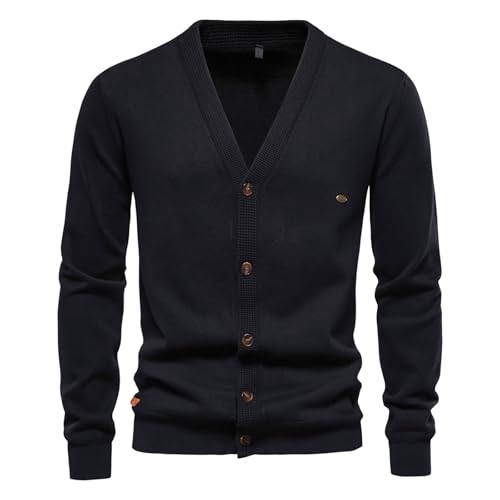 Mens Cotton Cardigan Long Sleeve Solid Ribbed Sweaters V-Neck Slim Fit Button Up Knitwear Thermal Cardigans Jacket3